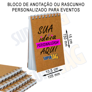 Bloco de Anotação ou Rascunho Personalizado para Eventos Miolo com 40 folhas brancas lisas sem pauta 15 x 10,5 cm   Wire-o (espiral) Bronze 