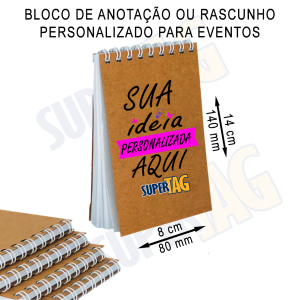 Bloco de Anotação ou Rascunho Personalizado para Eventos Miolo com 40 folhas brancas lisas sem pauta 14 x 8 cm   Wire-o (espiral) Branco 