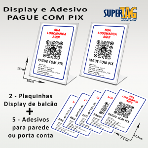 KIT - 2 Displays de Balcão + 5 Adesivos de Parede - PAGUE COM PIX      