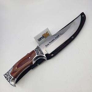 Faca Inox - Personalizada com Gravação a Laser - Mod. 323 Inox + Madeira     Tática - Caça - Pesca - Camping - Churrasco - Sobrevivência